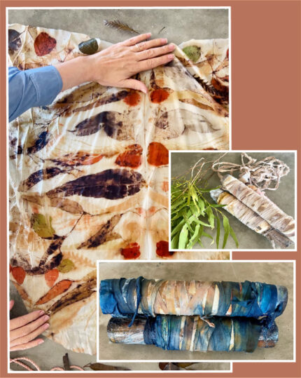 100% Silk Satin Fabric Eco Printed