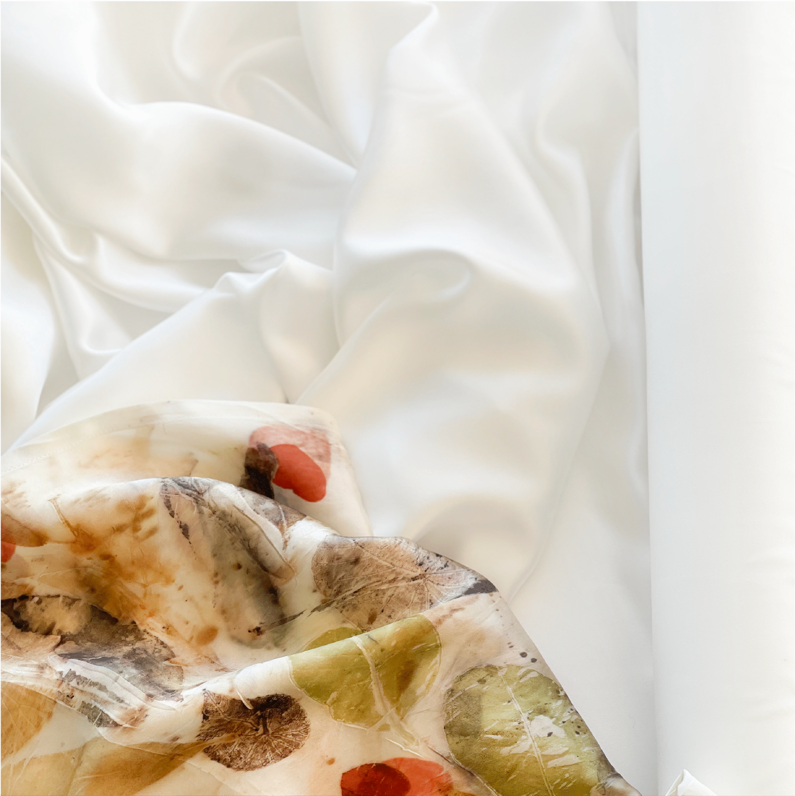 Silk satin fabric for natural dyeing and eco leaf printing 116 momme.