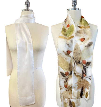 silk satin scarf natural white ready to natural dye and eco leaf print 14 x 180cm