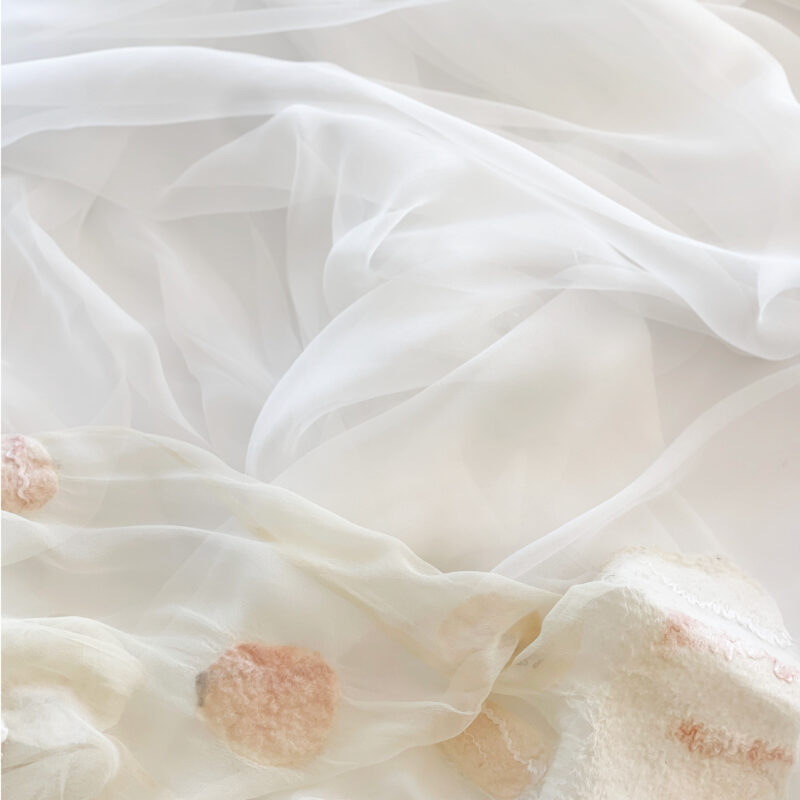 100% silk chiffon fabric, natural white colour very light weight 3.5 momme used for nuno felting scarves and garments.