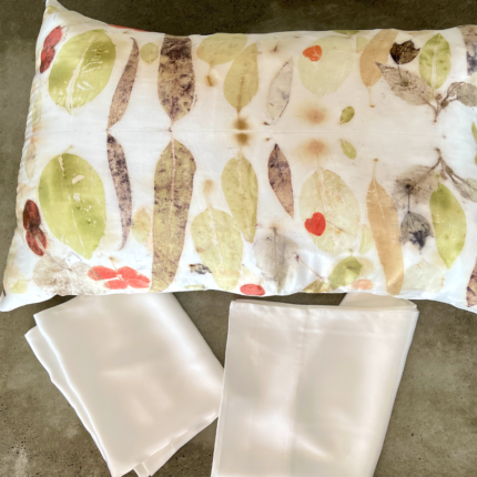 Silk satin Pillow cases eco leaf printed and natural dyes