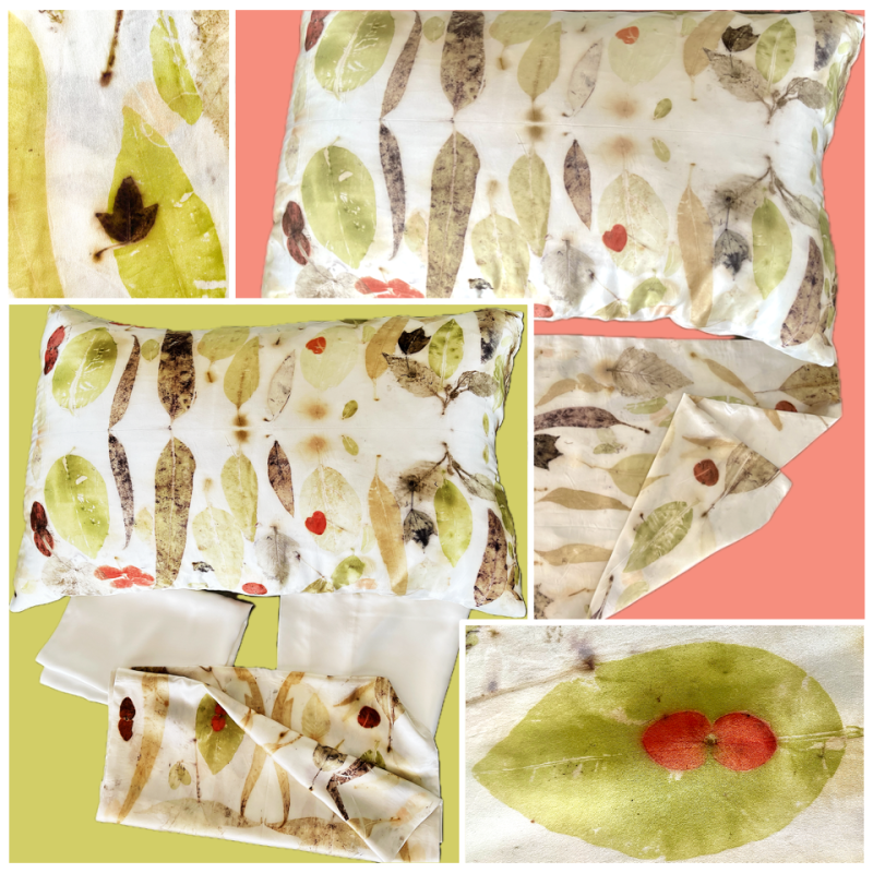 Eco Leaf printed Silk Satin Pillow Cases