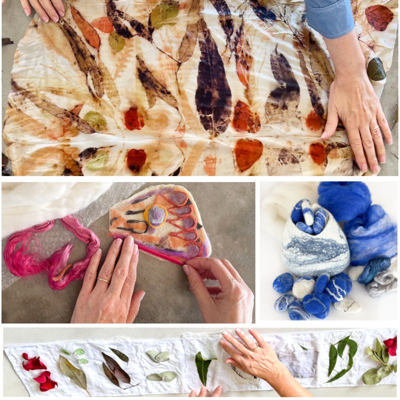 Natural dyeing and felting workshop and supplies.
