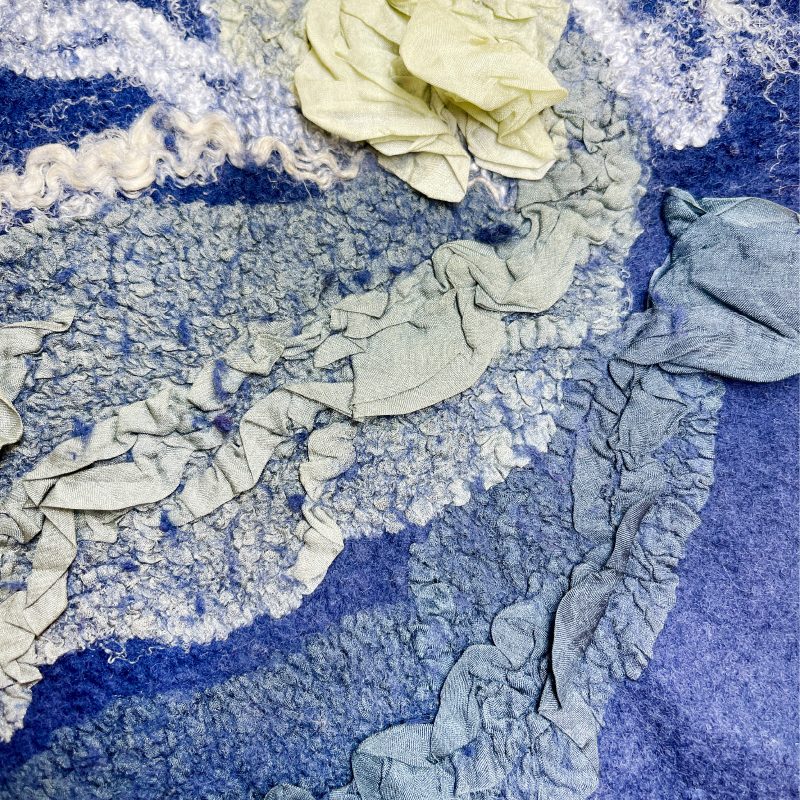 silk pongee, silk paj fabric nuno felted with merino wool felting roving.