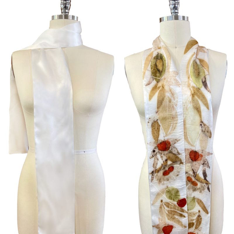 silk satin scarf natural white ready to natural dye or eco leaf printing 13 x 180cm
