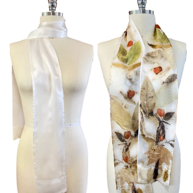 silk satin scarf natural white ready to natural dye and eco leaf print 14 x 180cm
