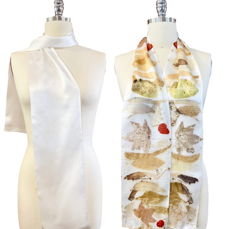 silk satin scarf natural white ready to natural dye and eco leaf print 18 x 180cm