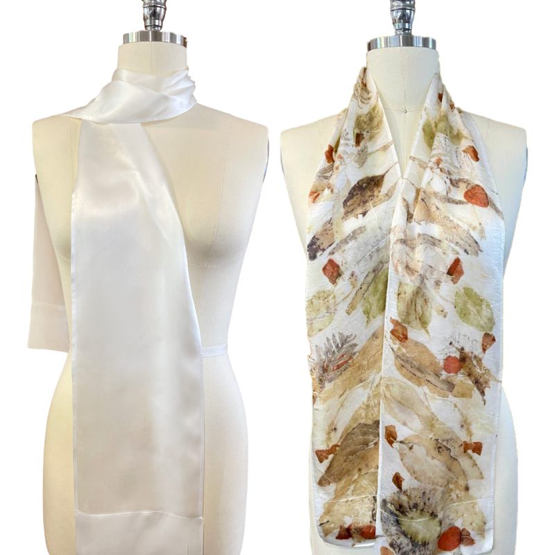 silk satin scarf natural white ready foe natural dyeing and eco leaf printing 20 x 180cm
